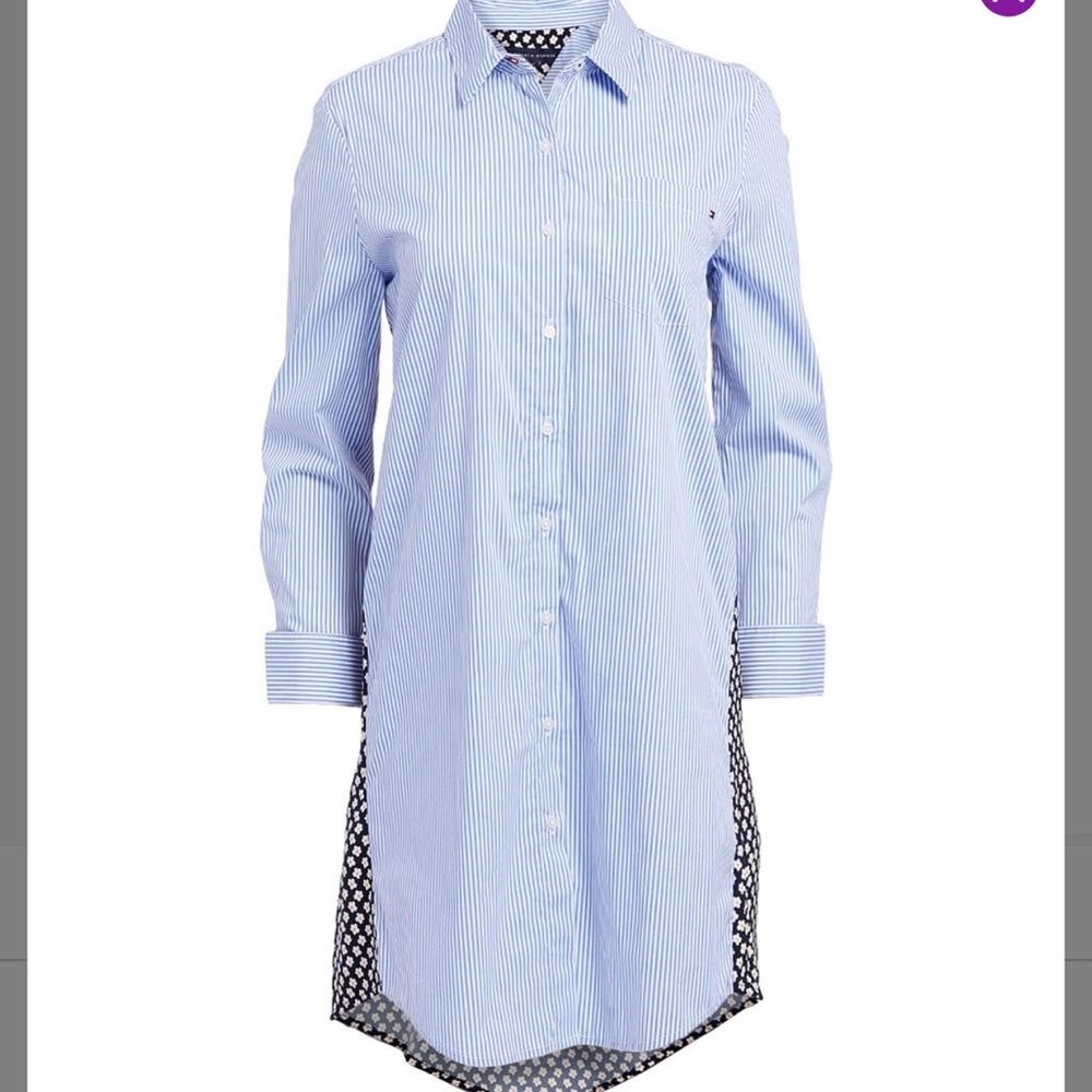 Tommy Hilfiger - Blue and White Color-block shirt dress- Large